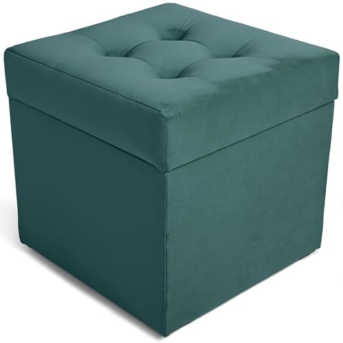 MG Design Polsterhocker 45 x 45 cm Petrol mit großem Stauraum (ca. 50 L), bis 300 kg belastbar, weich mit dezentem Schimmer, pflegeleicht – Wohnbereich, Schlafraum & Flur