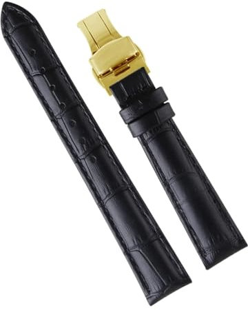 INSTR Damen-Lederarmband für PP-Uhrenarmband für Omega-Uhrenarmband für Tissot-Damenarmband(Black gold,15mm)