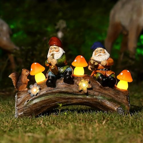 Tuzsocr Gartenzwerg Lustig, Solar Gartenzwerg Gartendeko Figuren, Draußen Zwerg Wetterfest Figur mit LED Solarleuchte, für Rasen Hof Terrasse Veranda Balkon Mutter Tochter Geschenk für Frauen