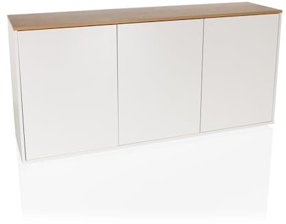 hjh LIVING Sideboard mit 3 Türen KELO S Kommode 160x40x76 cm, Push-to-Open, griffloses Design, viel Stauraum, Weiß/Eiche