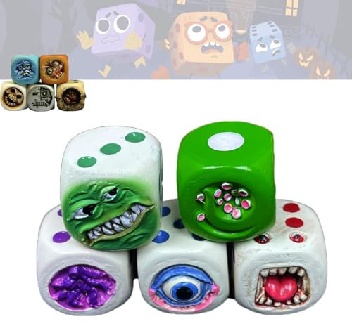 Monsterwürfel, Halloween Würfel, 5 Stück Dice Monster, Lustige Monster-Gesichtswürfel, Monsterwürfel für Halloween Kreatives Rollenspiel, Lustige für Heimtischspiele