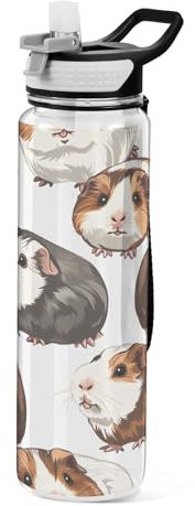 Mnsruu Funny Guinea Pig Water Bottle with Straw 1 Litre Sports Bottle Tritan BPA Free Clear Drinking Bottle for Adults Outdoor School Gym Travel
