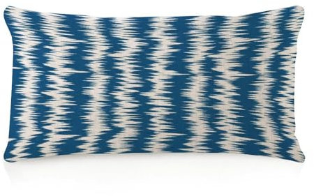 Ikat-Stil Zick-Zack-Muster blau Körper Kissenbezug Leinen Boho Lange Lendenwirbelkissen Geometrisch Boho Ethno Lange Rückenlehne Kissen Schutz Bezug für draußen Zuhause Wohnzimmer