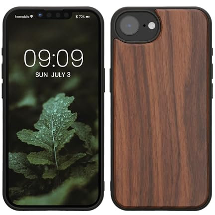 kwmobile Hülle kompatibel mit Apple iPhone 16e Hülle - Holz Case - stoßfestes Handy Cover - TPU Handyhülle in Dunkelbraun