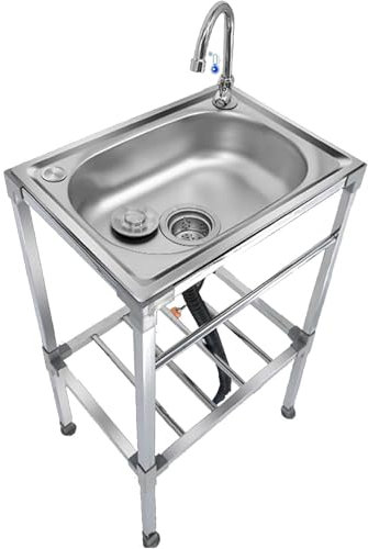 48x35x83cm Lavandini autoportanti in acciaio inox,Lavello Da Cucina 1 Vasca Interno e Esterno Lavandino Commerciale con Supporto e Rubinetto,per Lavanderia/Ristorante/Campeggio/Giardino/Garage