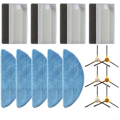 Essentielles Ersatzteil-Set für Tesvor M2 Saugroboter, 6 Seitenbürsten, 4 Filter und 5 Wischpads zur Verbesserung der Reinigungseffizienz (A)