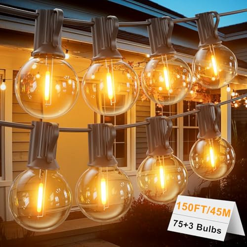 LONIUTO 150FT Festoon Lights Outdoor,45M Festoon Lights Mains Powered with Shatterproof 75+3 G40 LED Bulbs,2700K Waterproof Garden Light for Deck,Garden,Backyard,Balcony,Porch