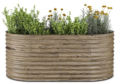 blumfeldt High Grow Hochbeet, Ergonomisches 1.169 L Ovales Beet In Holzoptik, Wetterfestes Verzinktes Metall Für Blumen, Kräuter & Gemüse – Rostbeständig Mit Offener Bodenstruktur & Einfache Montage