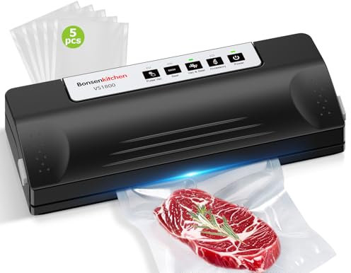Bonsenkitchen Machine sous vide alimentaire, Travail Continu à Grande Vitesse, Couture de Soudure de 30 cm de Long et Stable, y Compris Sac Sous Vide et Tuyau Accessoire