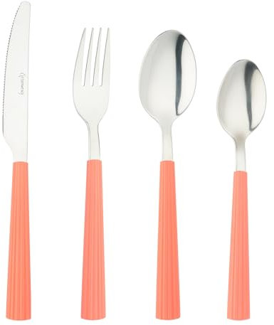 Grunwerg Bistro Set di Posate, 24 Pezzi, Acciaio Inossidabile 18/0, Manico a Righe, Corallo