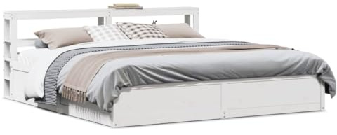 -Bettgestell mit Kopfteil Weiß 180x200 cm Super King Massivholz Kiefer-