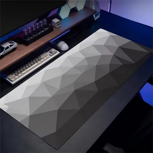 Gaming Mauspad Mousepad XXL Hellgraue Geometrie Großes Mauspad 900x300x2mm mit Genähten Kantenund rutschfeste Basis Large Tastatur Mouse Mat für PC, Laptop, Zuhause, Büro