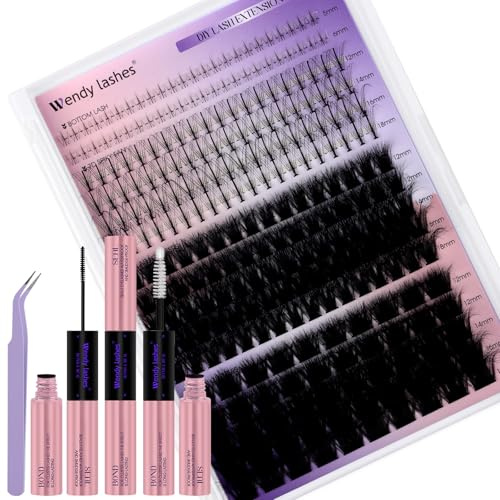 WENDY LASHES Cluster Lashes Kit Wispy 4 Styles, Individual Eyelashes Kit 3D-100D+200D+7D and Lower DIY Cluster Eyelash Extensions Manga 0.07mm 12-18mm Lash Clusters with Bond and Seal