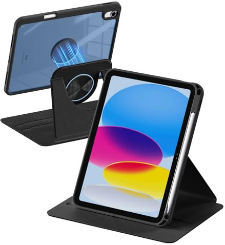 drivego 360 Rotating Case for iPad A16 11th Generation 11 Inch 2025/10th Generation 10.9 Inch 2022, Magnetic Detachable Cover with Pencil Holder for iPad 11/10 Gen, PC Clear Back, Black
