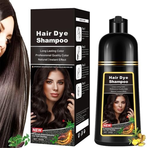 Haarfarbe Dunkelbraun,Haarfärbeshampoo für Graues Haar, 500ML Dunkelbraun Haarfärbeshampoo, Sofort-Haarfarben-Shampo für Männer Frauen