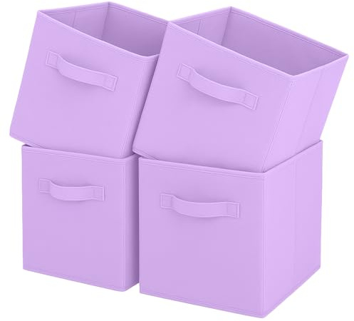 Pinkgarden Aufbewahrungsboxen, Zusammenklappbarer Stoffwürfel-Organisator mit Griffen, für Haus, Kinderzimmer, Schrank und Spielzeugorganisation, 4er-Set, 26,7 x 26,7 x 27,9 cm, Lila