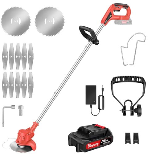 Yiyai Akku Rasentrimmer 21V, Akku Rasen Trimmer mit 3-Fach faltbar, Elektrischer Rasentrimmer mit 21pcs Zubehör und verstellbarem Griff, Elektro Motorsense für Rasentrimmen, Yard, Garn (3000mAh Akku)