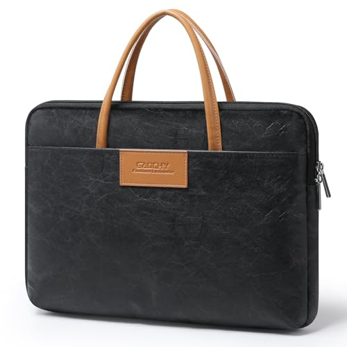 GAOCHY 13,3-14 Pouces Sacoche pour Ordinateur Portable en Tissu Tyvek avec Poignée pour MacBook Pro 14 M4 Pro/Max, MacBook Air 13 M4 2025, Zenbook 14, 14 Pouces Chromebook, Latitude, Noir Graphite