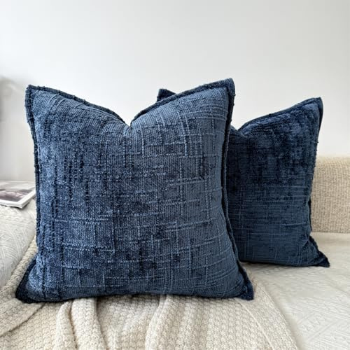 OYIMUA Textur Chenille Kissenbezug 45x45 Blau 2er Set Dekokissen | Landhaus Boho Sofakissen,Quadratische Modern Kopfkissenbezug für Bett Sofa,Wohnzimmer Schlafzimmer Deko Kissen bezug