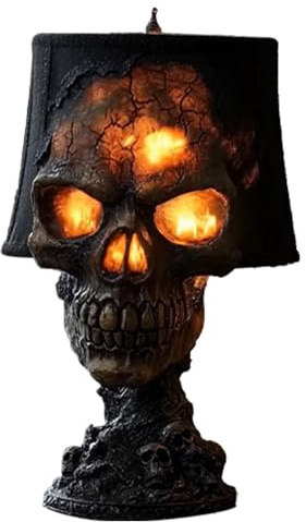 Halloween Skull Statue Desk Lamp, Gothic Magma Design Resin Skull Light, Halloween Horror Decoration for Bedroom, Living Room, Dining Table