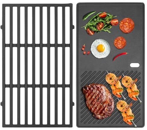 WELL GRILL 44,5cm Grillrost und Grillplatte für Weber Spirit I & II E/S 310 320 330 Serie, Spirit 700, Genesis 1000-3500, 7638 Gusseisen Grillroste BBQ Plancha Gasgrill Ersatzteile