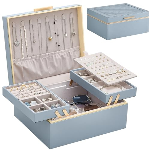 Lolalet 2 Ebenen Schmuckkästchen Schmuckbox Jewelry Organizer für Damen | Schmuckaufbewahrung Schmuck Organizer Schmuckkoffer für Halsketten Ringe Ohrringe Armbänder