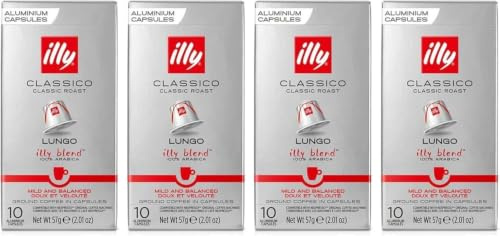 illy Compatible Aluminium Coffee Capsules – Classico Lungo, Classic Roast, Smooth & Balanced, Recyclable Pods, Pack of 40