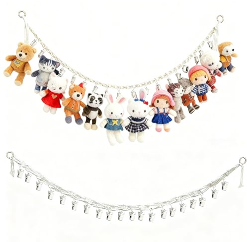 Kuscheltier Netz zum Aufhängen, 2 Stück Set (2m) – Inkl. 40 Metallclips & 2 ringen – Stylische Aufbewahrung für Plüschtiere, Stofftiere, Fotos, Hüte & Weihnachtskarten – Böhmischer Dekostil
