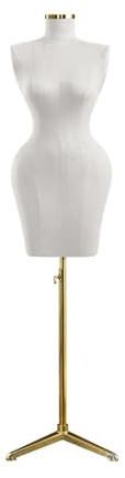 Übergroße, kurvige Schneiderpuppe, steckbarer Torso mit höhenverstellbarem Stativ aus goldenem Metall, für Modedesign und Präsentation(White)