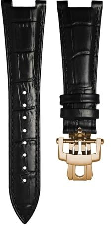 WTNZBAEM 25 mm 13 konkaves Uhrenarmband aus echtem Kalbsleder, kompatibel mit Patek Philippe PP Nautilus 5711 5712 5726, braun-schwarzes Rindslederarmband(Blak rose nautilus)