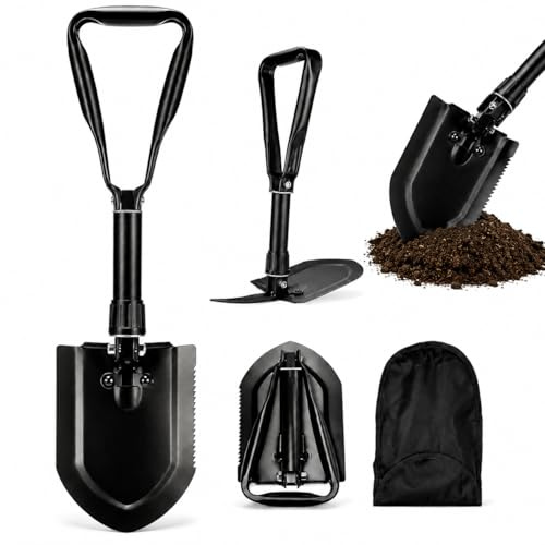 Pala plegable multifunción, 58 cm, de acero al carbono de alta resistencia, para jardín al aire libre, con azada y bolsa, para exteriores, camping, pala de nieve, jardinería, zanja (negro)