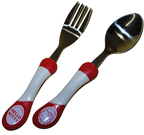 alles-meine.de GmbH 2 TLG. Set Besteckset - Katze Kitty - aus Edelstahl Küche Essen Kinder Kindergarten/Kinderbesteck - Löffel & Gabel - Eßlernbesteck/Besteck - Katze