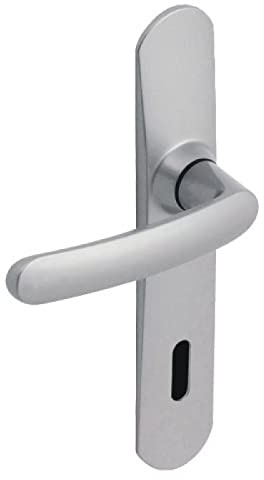 Vachette Set de Poignée de Porte sur Grande Plaque SLIM - Version Clé I pour Porte d’Entrée - Entraxe 195 mm - Système de Pose Facile - Garantie 10 ans - Zamak Résistant, Finition Chrome Satin