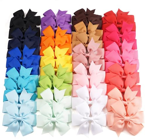 CÉLLOT 40Pcs 3 Inch Boutique Grosgrain Ribbon Pinwheel Hair Bows Alligator Clips For Girls Toddlers Accessories Teens Gifts In Pairs