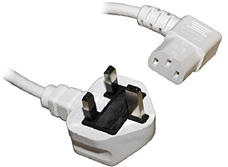 electrosmart 10m Mains Power Cable with 90 Degree Right Angled Kettle Type IEC Socket - Available in Black or White (White)