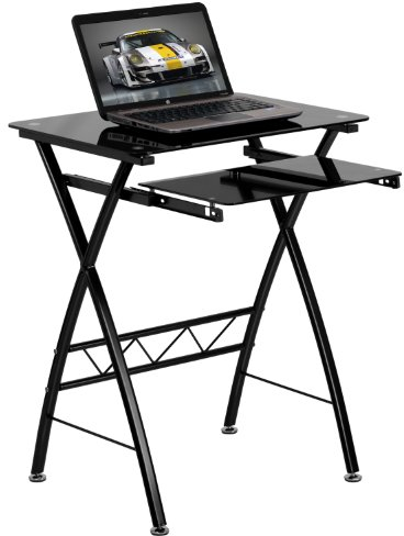 Flash Furniture Bureau d'ordinateur en Verre trempé Noir avec Clavier rétractable