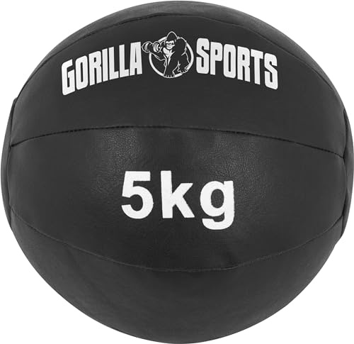 GORILLA SPORTS® Medizinball 1–10 kg, einzeln oder im Set, 29 cm, Kunstleder | Schwarz, für Indoor und Outdoor; Trainingsball, Fitnessball, Gewichtsball und Slam Ball für Kraft, Ausdauer und Koordination