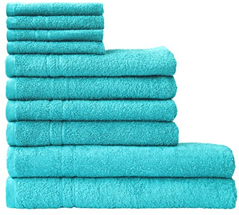 Dyckhoff Frottier 10-TLG Handtuch-Set KRISTALL, 100% Baumwolle, 2 Duschtücher, 4 Handtücher, 4 Seiftücher, türkis