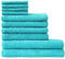Dyckhoff Frottier 10-TLG Handtuch-Set KRISTALL, 100% Baumwolle, 2 Duschtücher, 4 Handtücher, 4 Seiftücher, türkis
