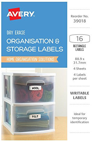 Avery Wiederbeschreibbare Aufbewahrungsetiketten, handbeschreibbar, 88,9 x 31,7 mm, 16 Etiketten (39018)