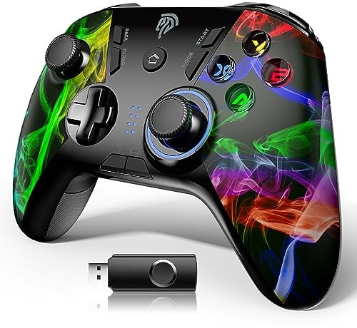 EasySMX Controller Wireless PC, 2.4G LED Regolabile e Doppia Vibrazione, 4 Pulsanti Programmabili, Joystick Wireless PC, PS3, Switch,Steam Deck, Telefoni Android, TV Box, Tablet