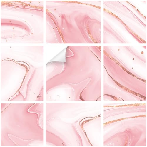 yabaduu Y042-03 - 10 adesivi per piastrelle, pellicola autoadesiva per cucina o bagno, effetto pietra naturale (marmo rosa, 15 x 15 cm)