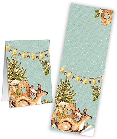 Logbuch-Verlag 50 lange Weihnachten Aufkleber Reh türkis Namensetikett weihnachtlich mint natur 7 x 21 cm