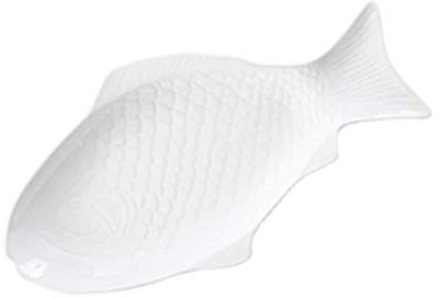 Cabilock Fischteller Porzellan Fischplatte Keramik Fisch Kreative Porzellan Servierteller Snack Tablett für Restaurants nach Hause Weiß 39cm