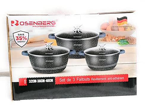 Rosenberg Set 3 faitouts Noirs 32/36 Et 40cm Tous Feux + Induction