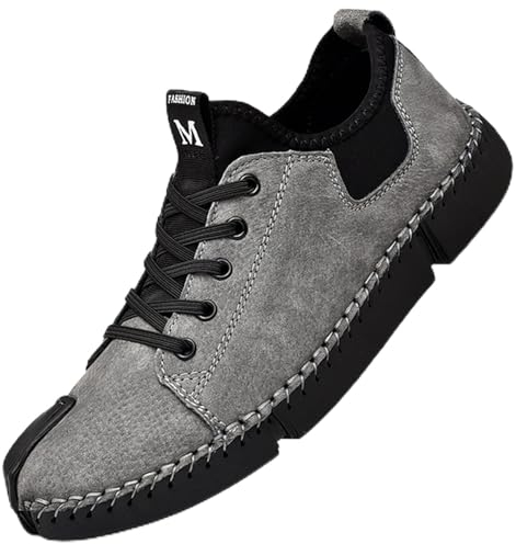 BSTL Stivali da Moto Fatti a Mano Scarpe da Motociclista Morbide e Traspiranti Stivali da Corsa Estivi in Pelle Scarpe da Moto Fuoristrada Four Seasons,Grey-43
