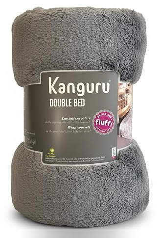 KANGURU Bed,Tagesdecke Fluffy, Fleecedecke für Doppelbett, Extra weich Mikrofaser kuscheldecke, GRAU, 230x230cm, sommerdecke, Schlafzimmer Plaid