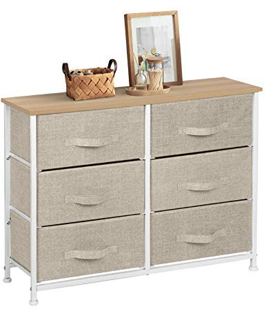 Jooli H Chest of Drawers, 6 Fabric Drawers Storage Unit with Wooden Top and Metal Frame, Cloth Storage Organizer for Bedroom Living Room Closet Hallway, Beige