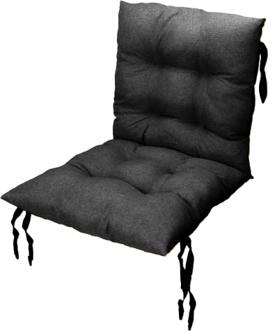 Grand Filippo Sitzkissen Gartenstuhl mit Rückenlehne 50x50 cm Schwarz - Beständig Gegen Schimmel und Feuchtigkeit - Handgefertigt Wasserdicht Sitzauflagen für Gartenstühle mit Befestigungsschnüre