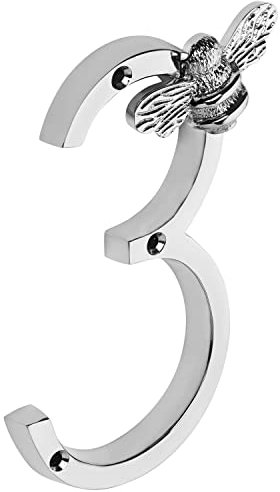 Silver Brass bee House Number with Bee design | 5 inch Modern Door Sign Numbers Signs Plaques | Street Home Address Numerals (3)